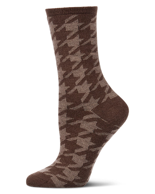 Women's Houndstooth Cashmere-Blend Fine-Gauge Knit Crew Sock