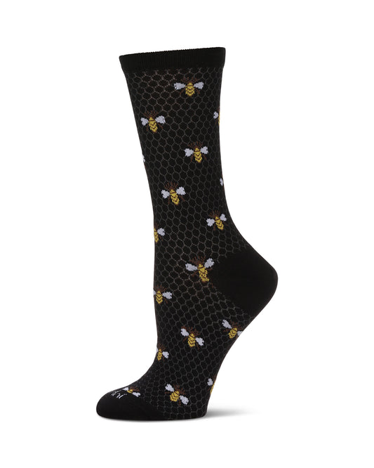 Honey Bee Bamboo Blend Crew Socks : Color: Black