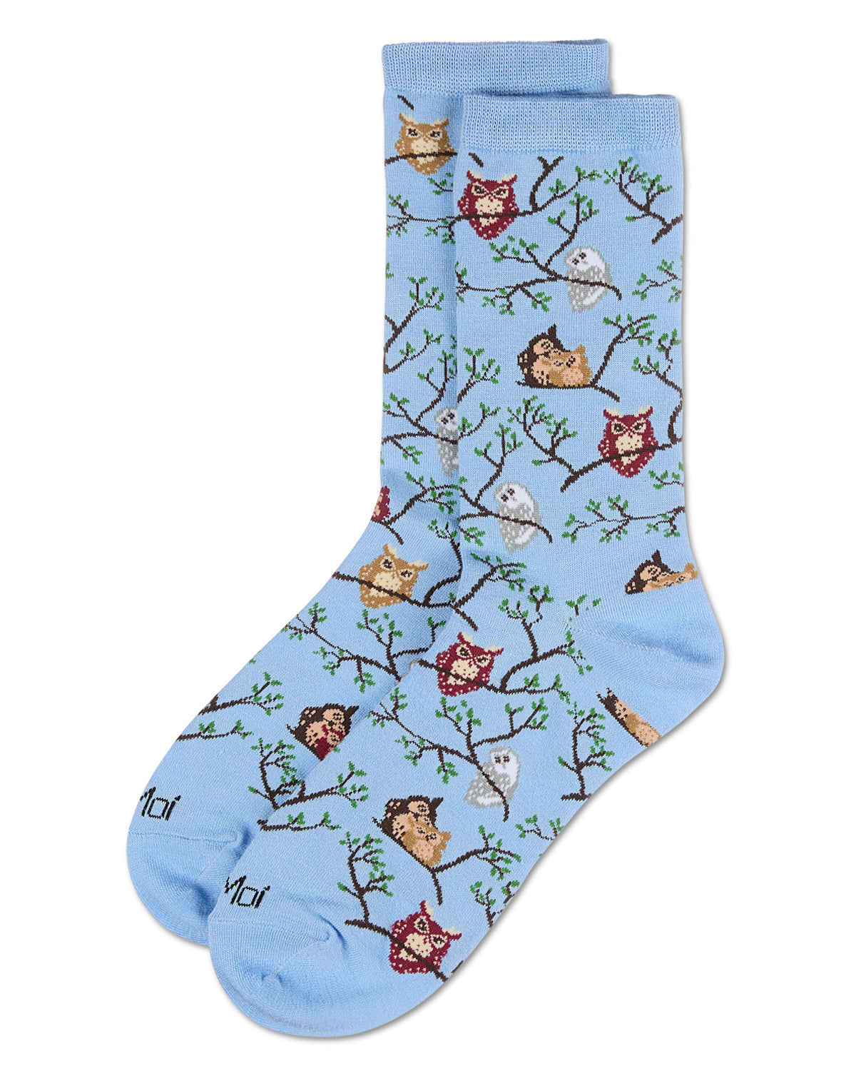 Women's Owls Bamboo Crew Socks : Color: Light Blue