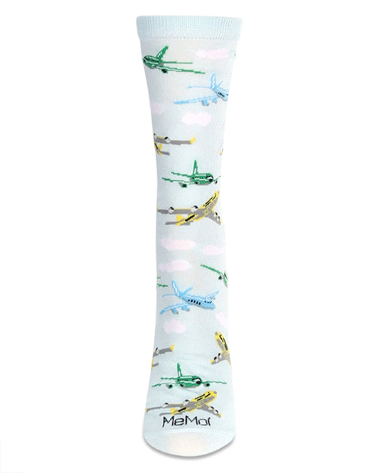 Women’s Airplanes Bamboo Crew Socks : Color: Light Blue