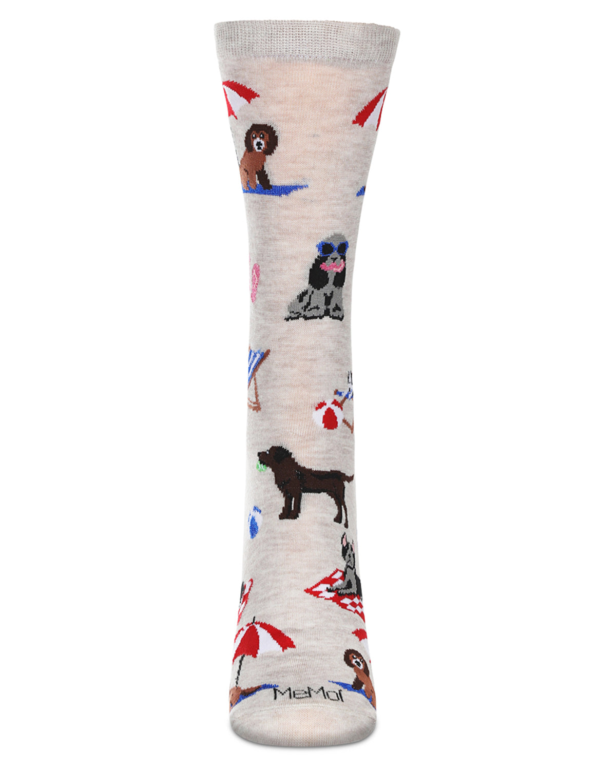 Women's Dogs On Beach Bamboo Crew Socks : Color: Ivory Heather