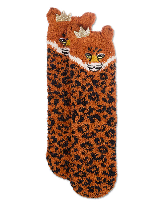 Women's Leopard Embellished Plush Crews : Color: Brown