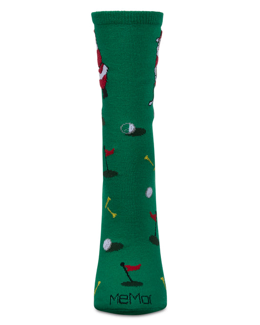 Women's Golfing Santa Holiday Crew Socks : Color: Green