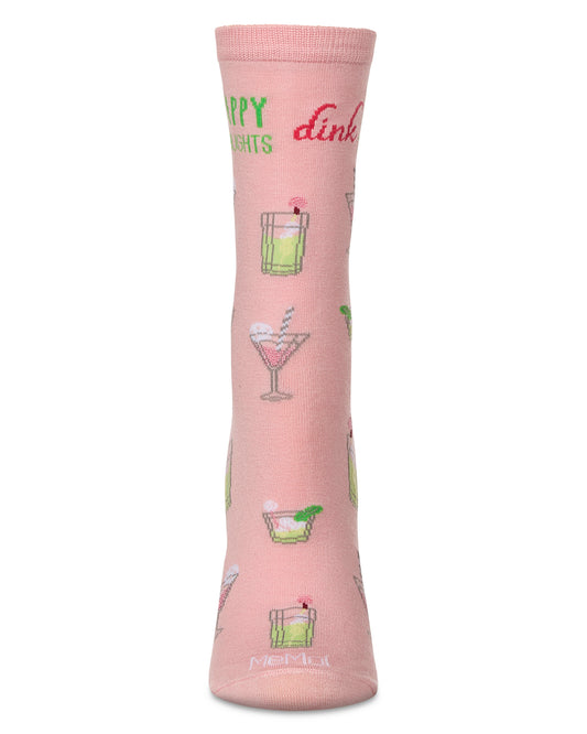 Women's Drink Happy Thoughts Rayon From Bamboo Crew Socks : Color: Mellow Rose