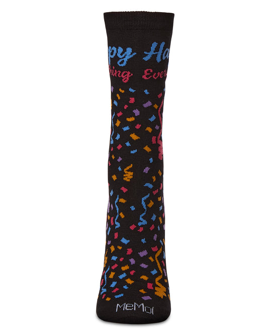 Women's "Happy Everything" Rayon from Bamboo Blend Crew Socks : Color: Black