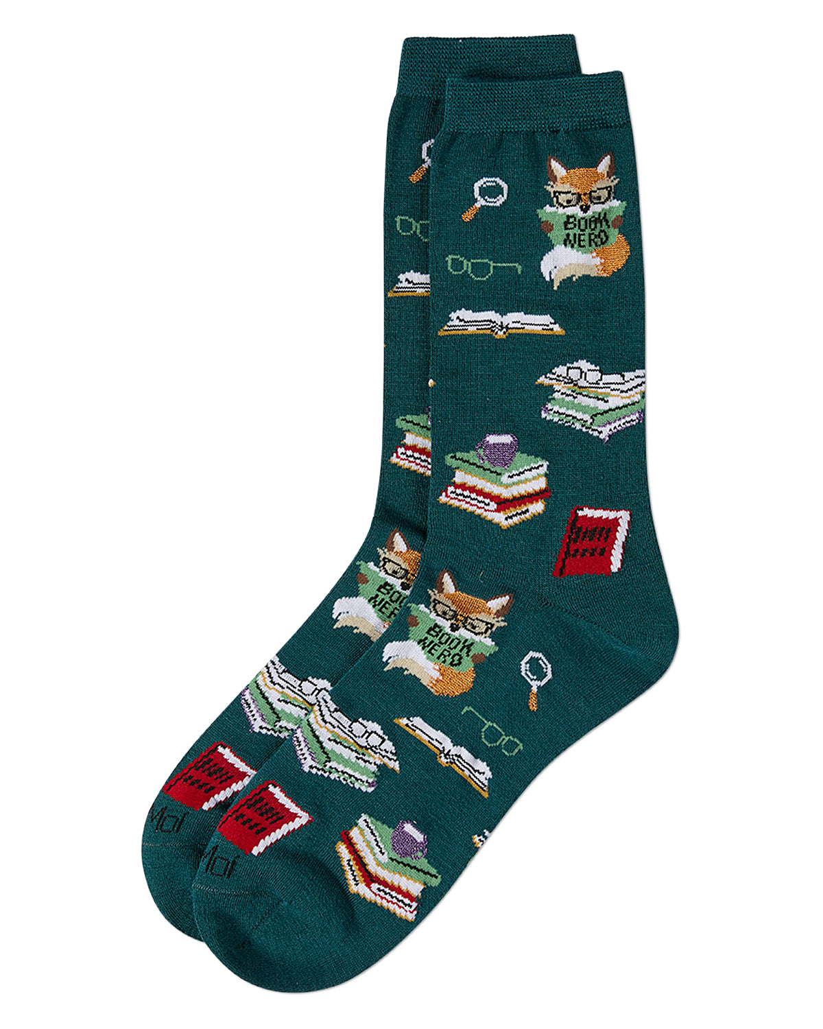 Women's "Book Nerd" Rayon Blend Novelty Crew Sock : Color: Dark Spruce