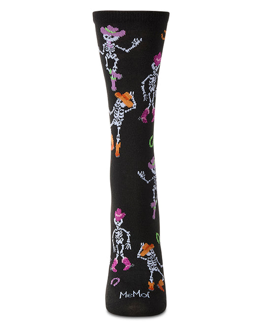 Women's "Howdy Skeletons" Halloween Holiday Novelty Crew Sock : Color: Black