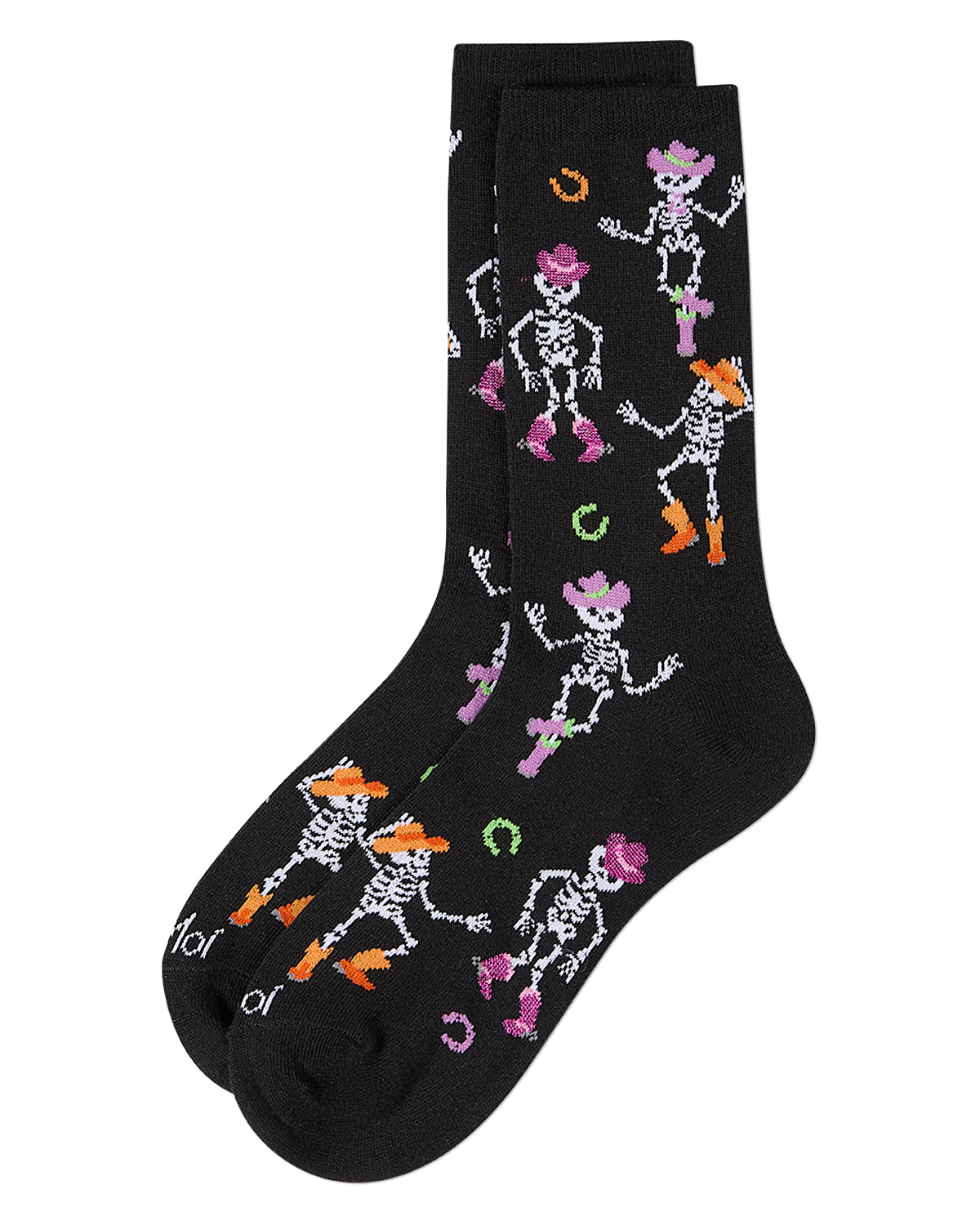 Women's "Howdy Skeletons" Halloween Holiday Novelty Crew Sock : Color: Black