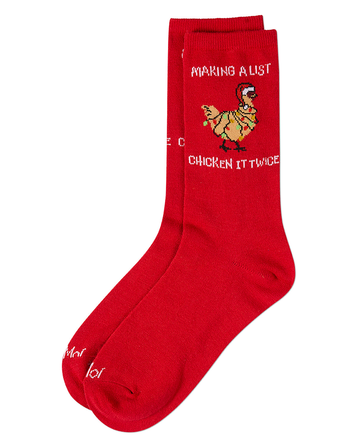 Women's "Chicken It Twice" Christmas Holiday Novelty Crew Sock : Color: Red