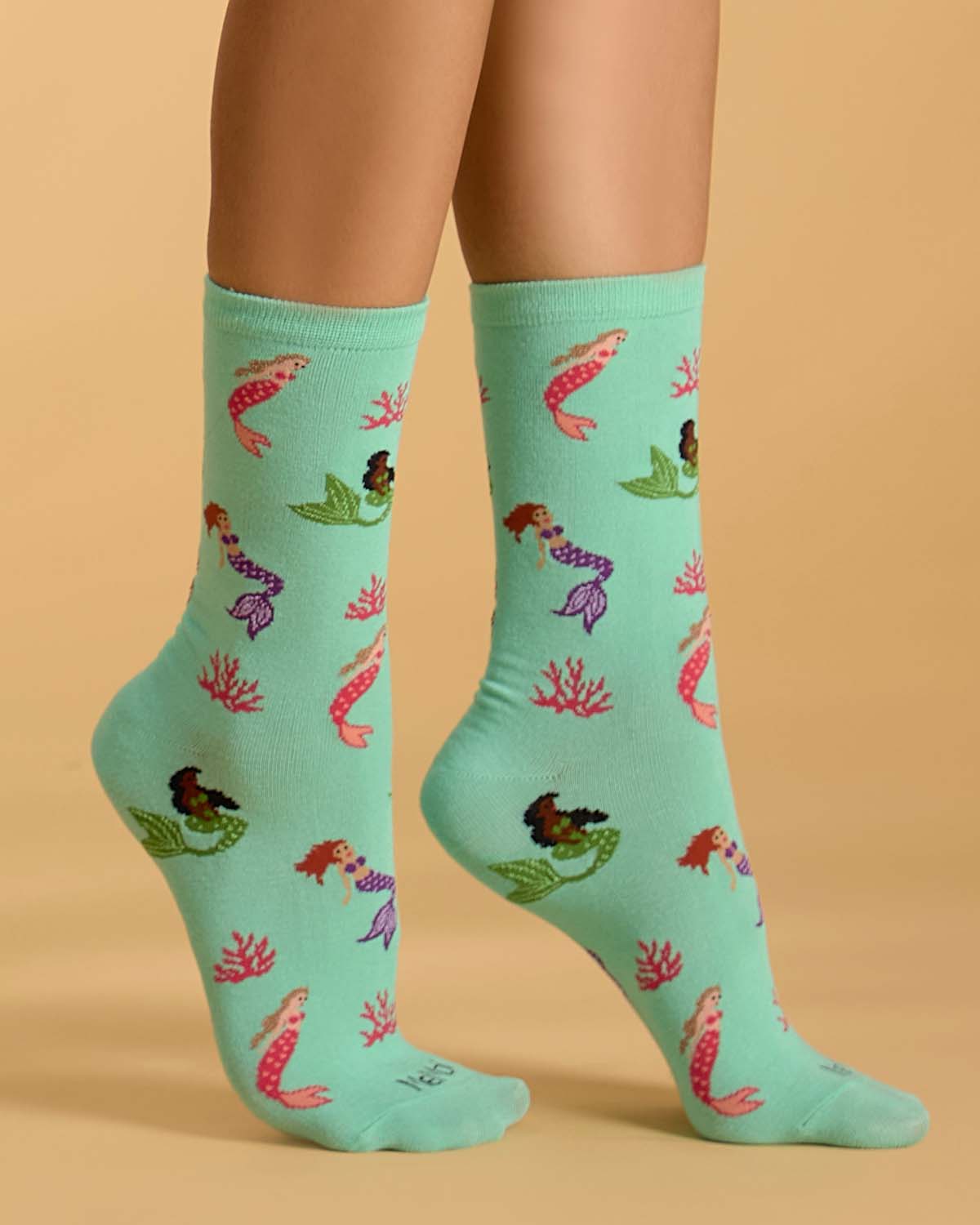 Women's Mermaid-Themed Rayon-Blend Novelty Crew Sock