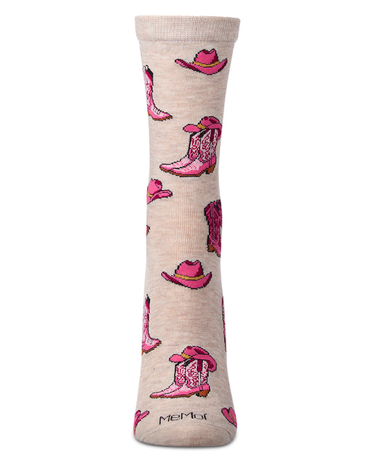 Women's "Cowboy Boots" Rayon-Blend Novelty Crew Sock