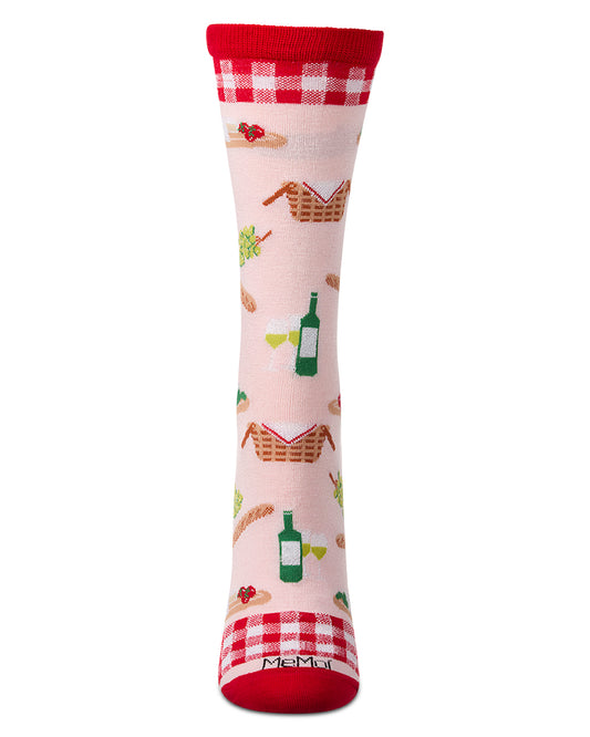 Women's Picnic-Themed Rayon-Blend Novelty Crew Sock
