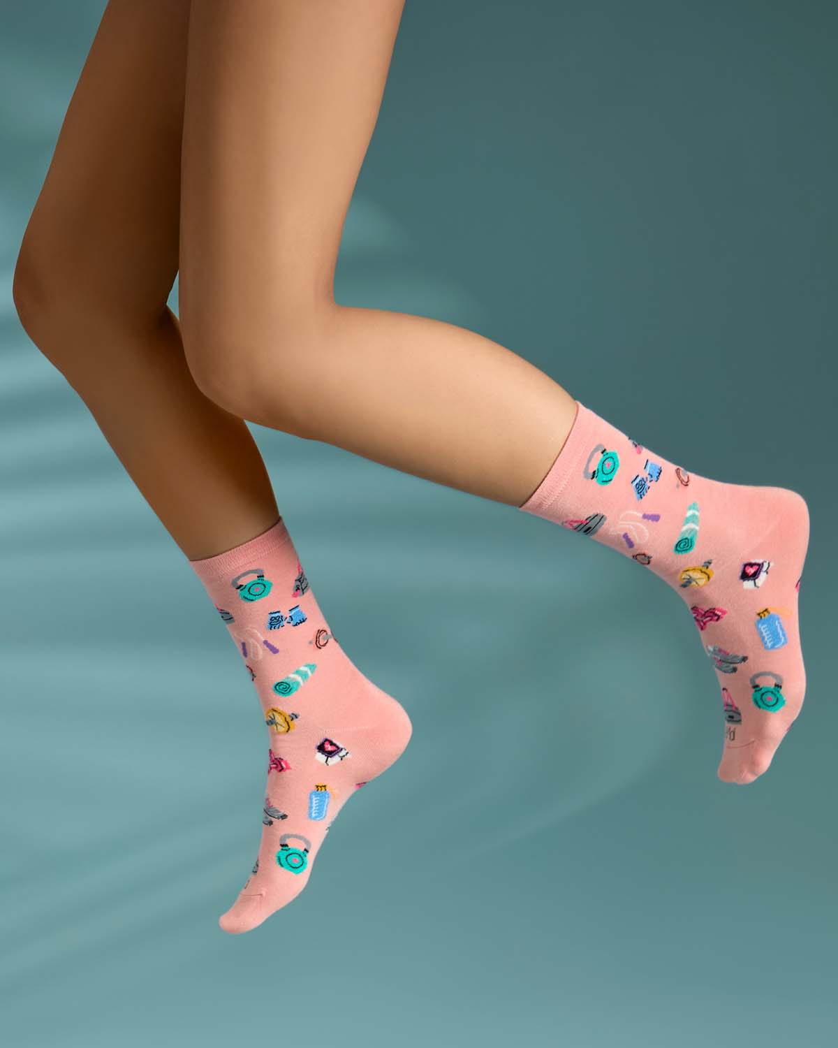 Women's Workout-Themed Rayon-Blend Novelty Crew Sock