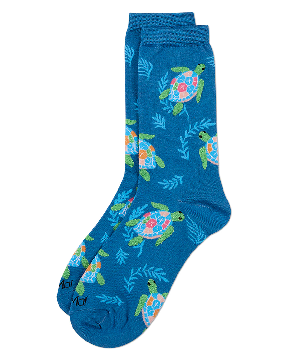 Women's "Rainbow Turtle" Rayon-Blend Fine-Gauge Novelty Crew Sock