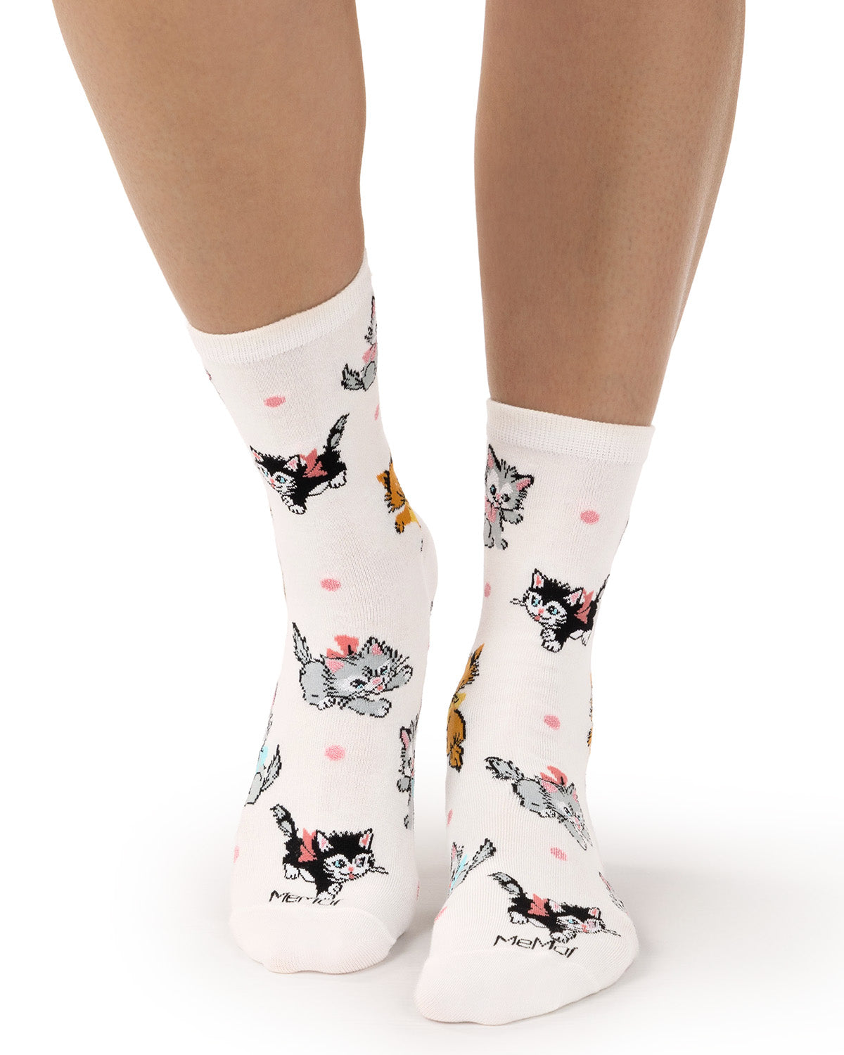 Women's "Retro Kitty" Rayon-Blend Fine-Gauge Novelty Crew Sock