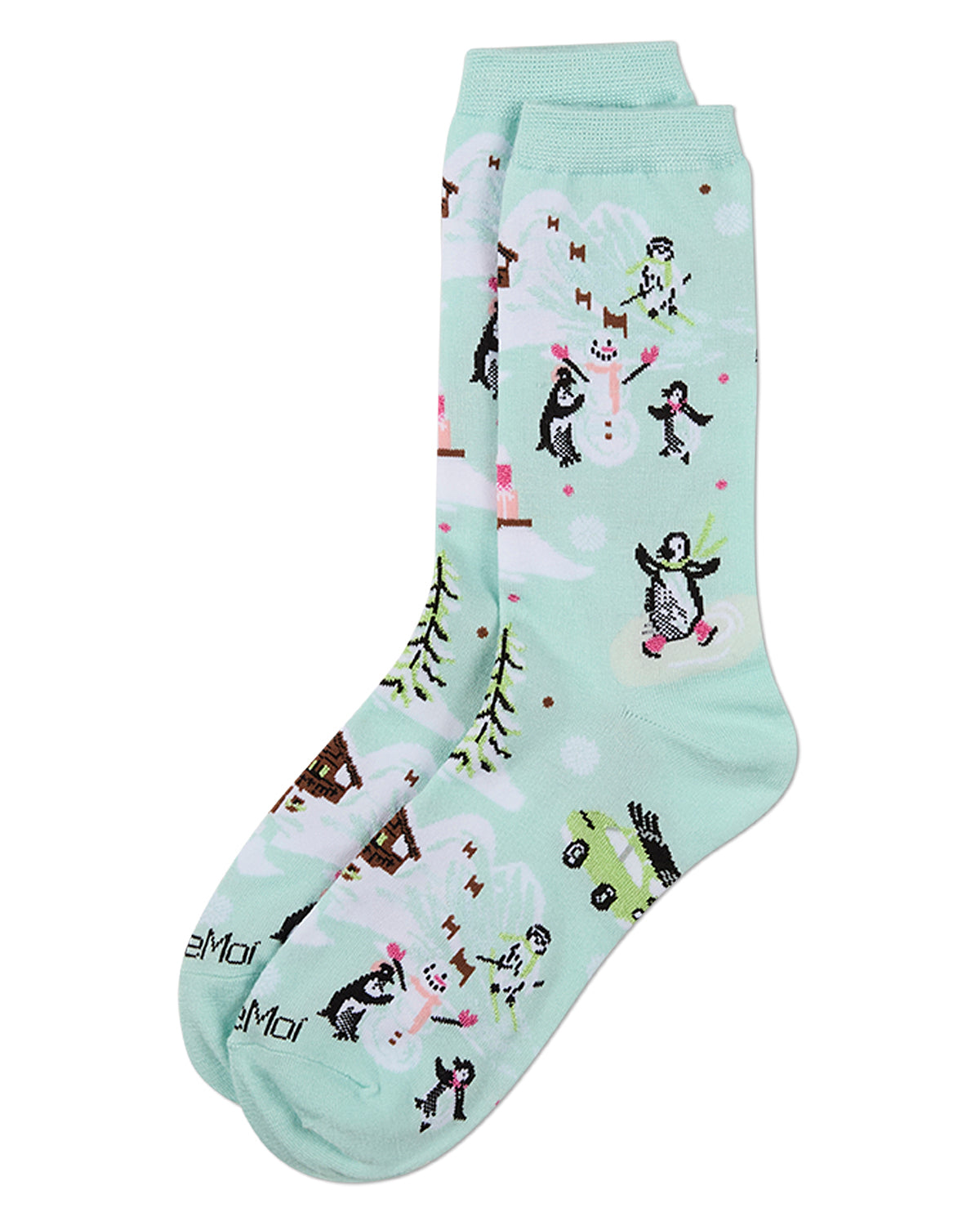 Women's "Winter Wonder" Rayon-Blend Fine-Gauge Novelty Crew Sock
