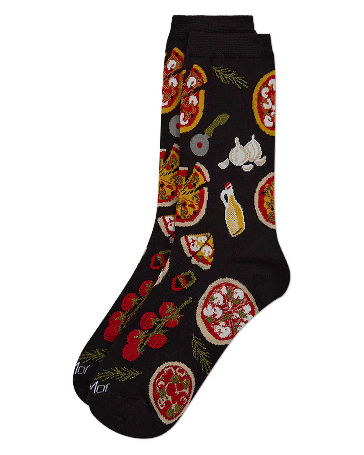 Women's "Pizza Party" Rayon-Blend Fine-Gauge Novelty Crew Sock