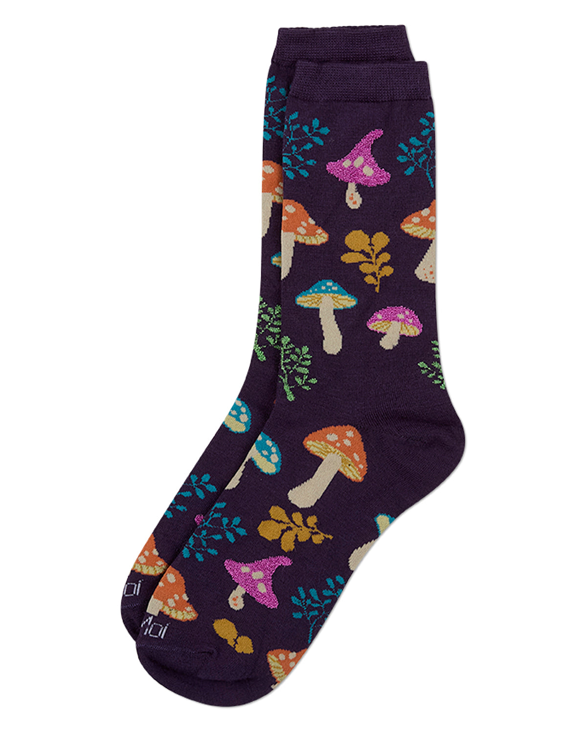 Women's "Wild Mushrooms" Rayon-Blend Fine-Gauge Crew Sock