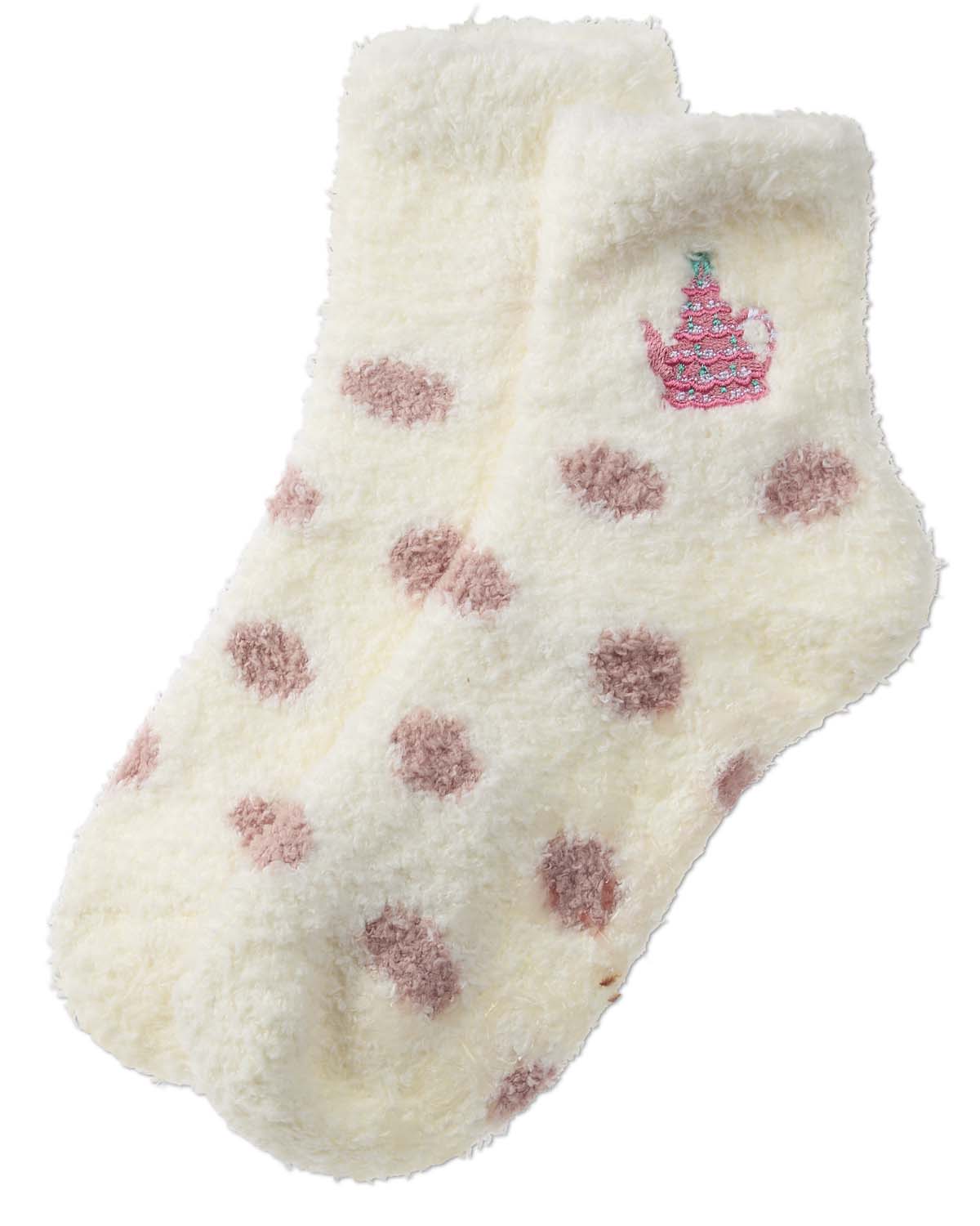Women's "Tea Tree" Embroidered Holiday Non-Skid Cozy Crew Sock