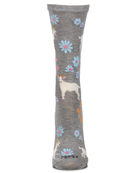 Women's Goats-Themed Rayon-Blend Fine-Gauge Novelty Crew Sock