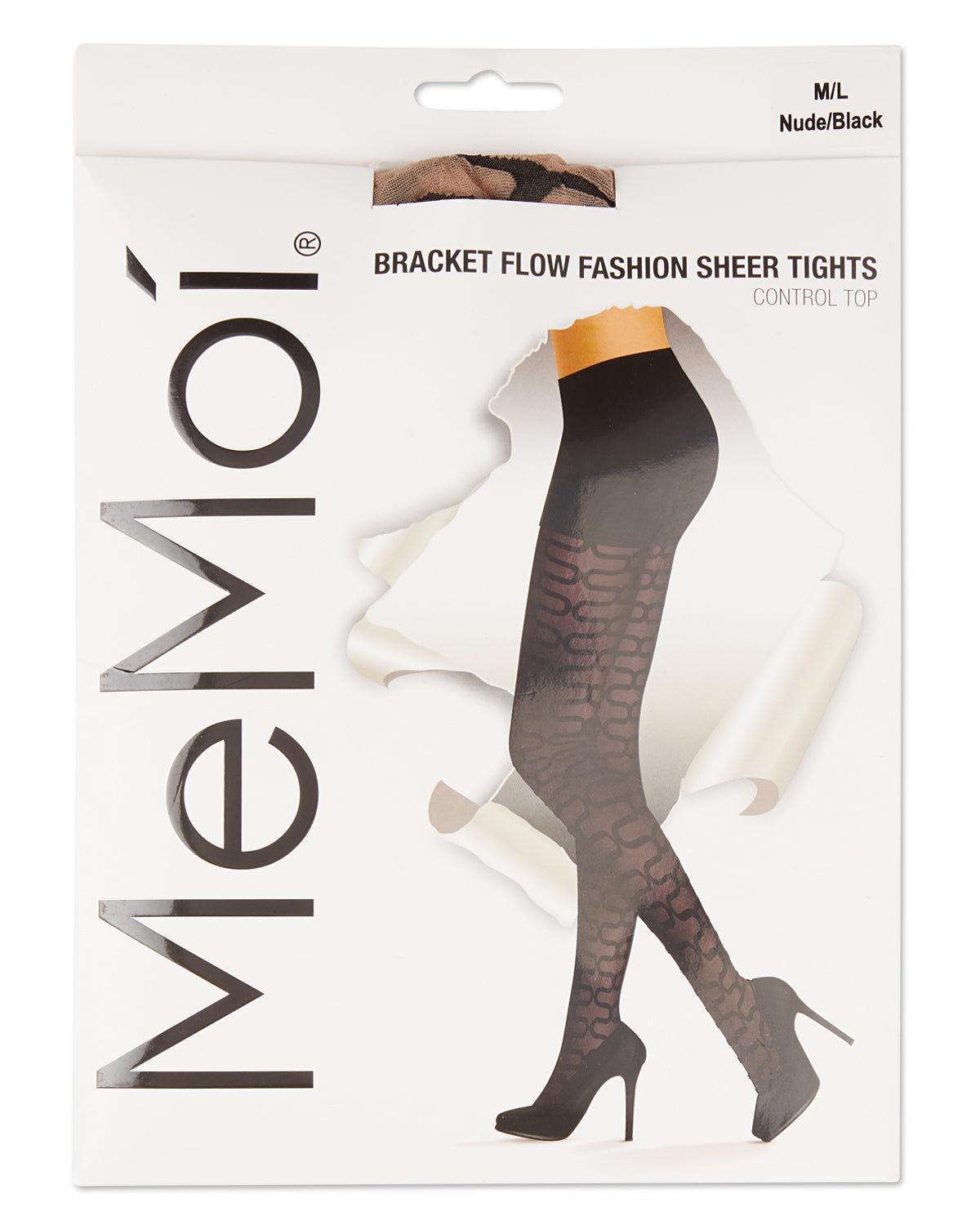 Bracket Flow Fashion Sheer Tights : Color: Nude/Black