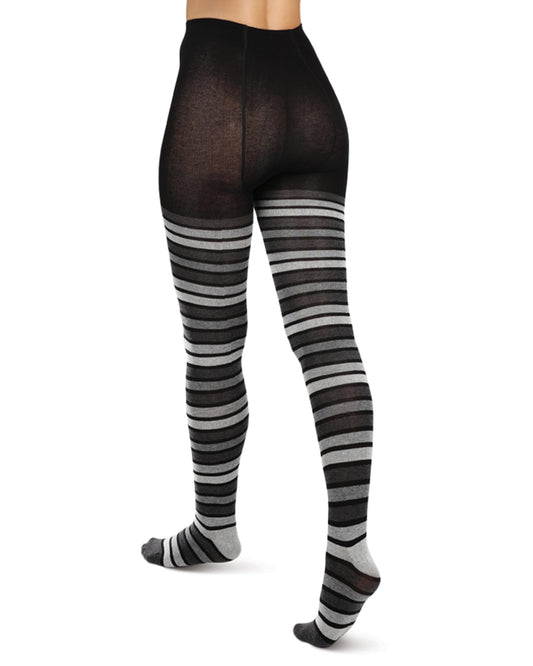 Multi Stripe Cotton Blend Sweater Tights: Color: Black
