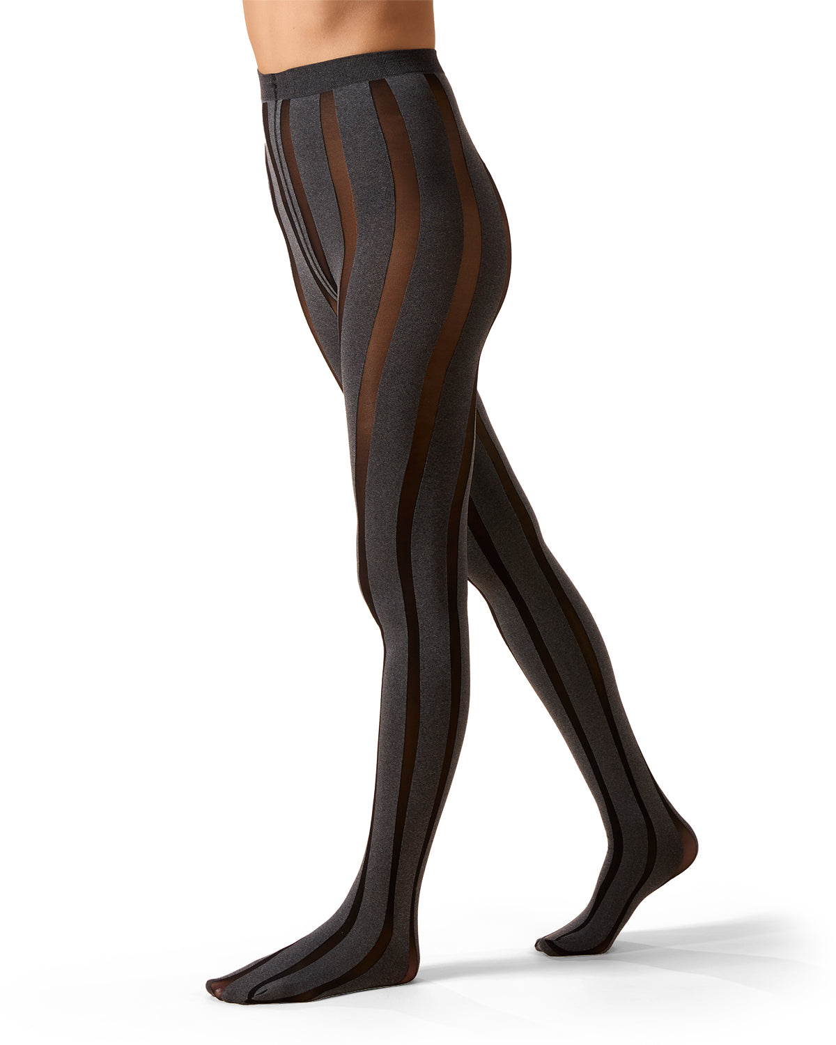 Women's Linear Heather Opaque Nylon Tights : Color: Black Heather