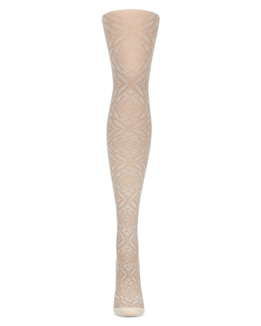 Women's Cotton Blend Diamond-Pattern Sweater Tights : Color: Winter White