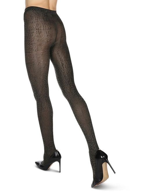 Women's Opaque Leopard Luxe Nylon Tights : Color: Black