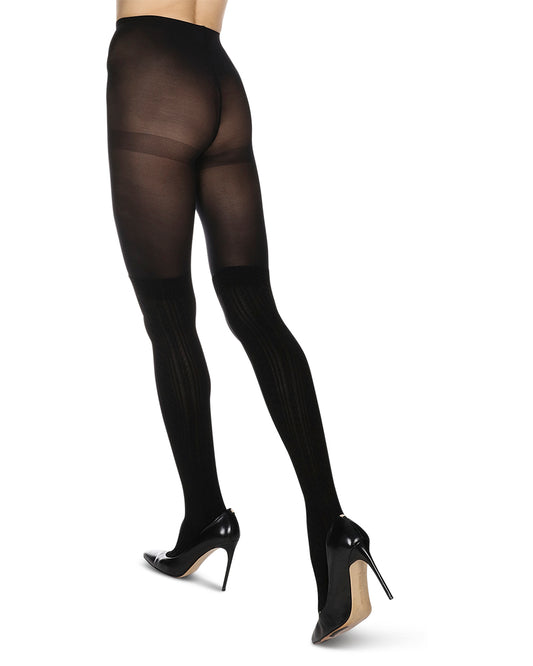 Women's Textured Chains Opaque Nylon Tights : Color: Black/Black