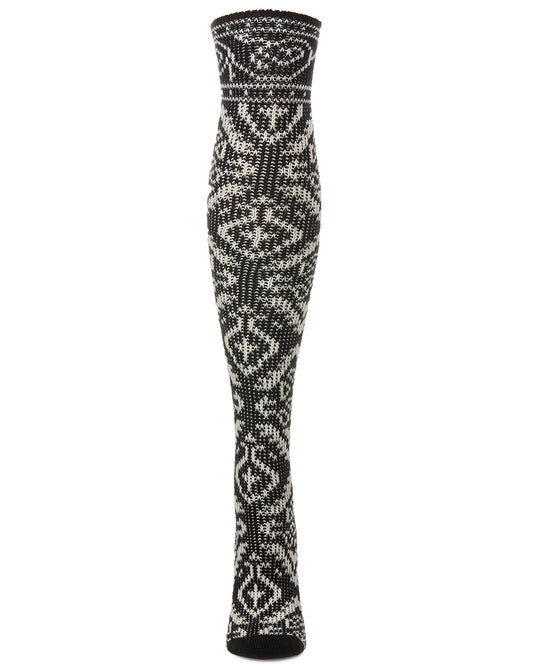 Women's Damask Acrylic and Wool Blend Over The Knee Socks : Color: Black