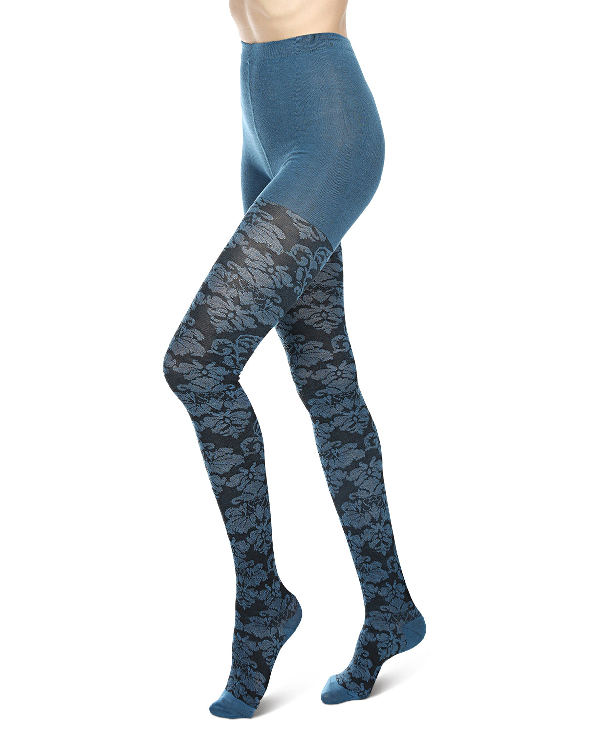 Women's Floral Paisley Patterned Sweater Tights : Color: Seaport