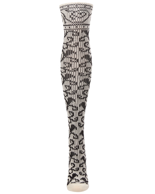 Swirly Vine Over The Knee Cotton Blend Sock : Color: Winter White