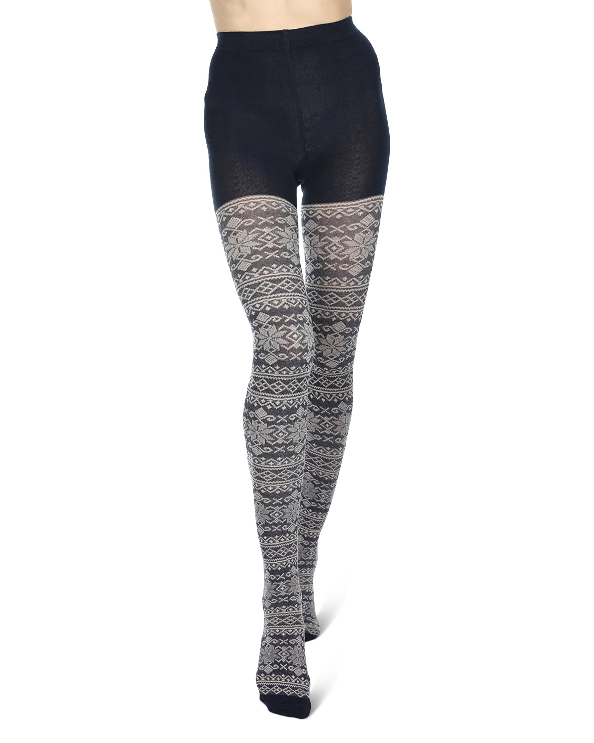Holiday Snowflake Patterned Cotton Blend Sweater Tights : Color: Navy Blazer