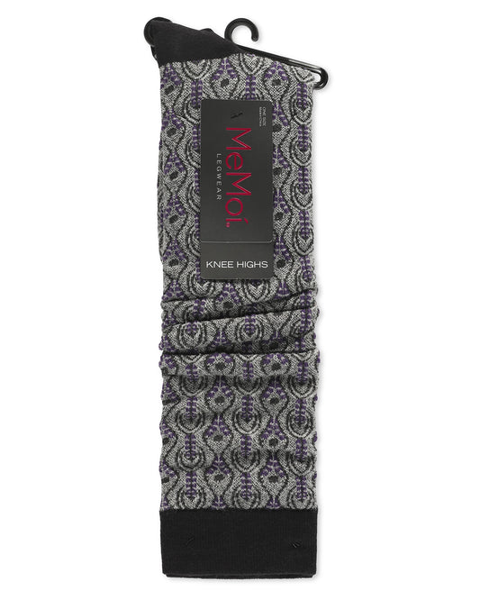 Peacock Print Cotton Blend Knee High Socks : Color: Black