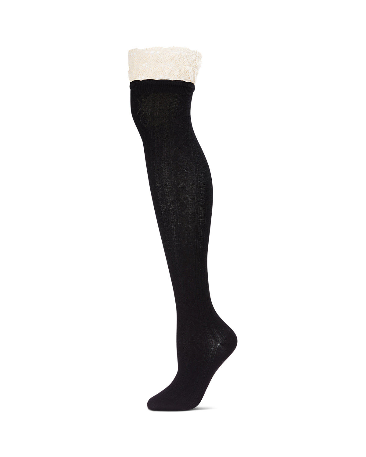 Women's Lace Top Cable Knit Knee High Socks – MeMoi