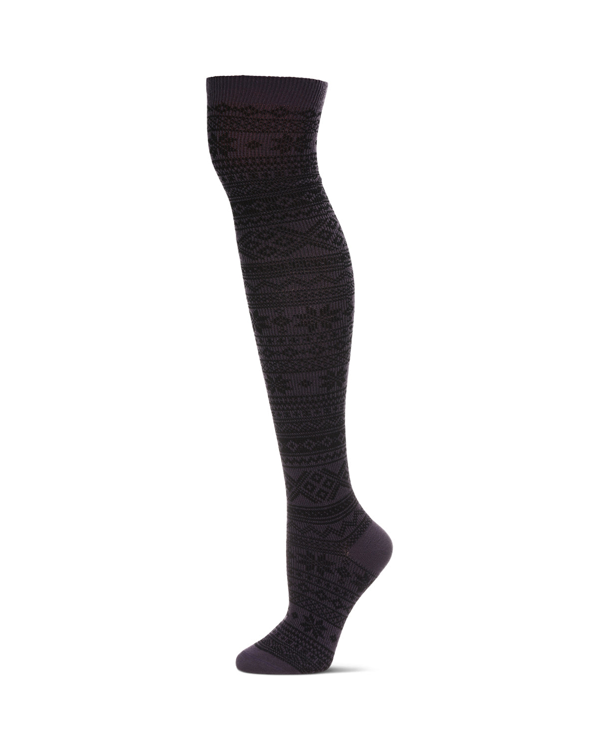 Snow Flakes & Stripes Over The Knee Socks : Color: Dark Purple