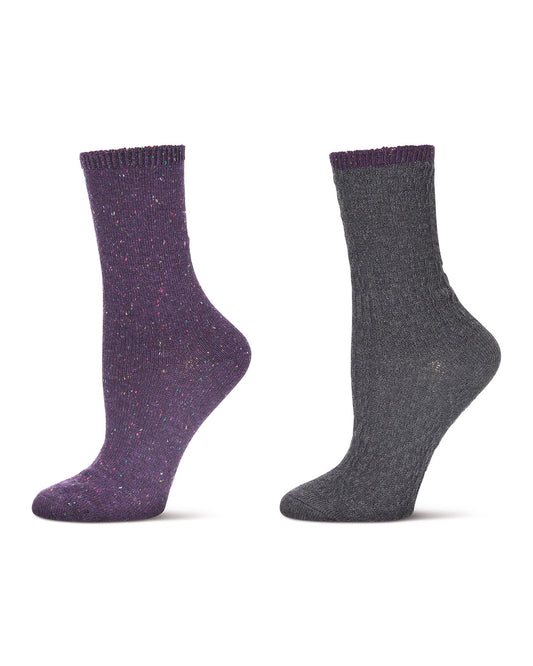 Speckled Colorblock Cotton Blend Crew Sock 2 Pair Pack : Color: Dark Gray Heather