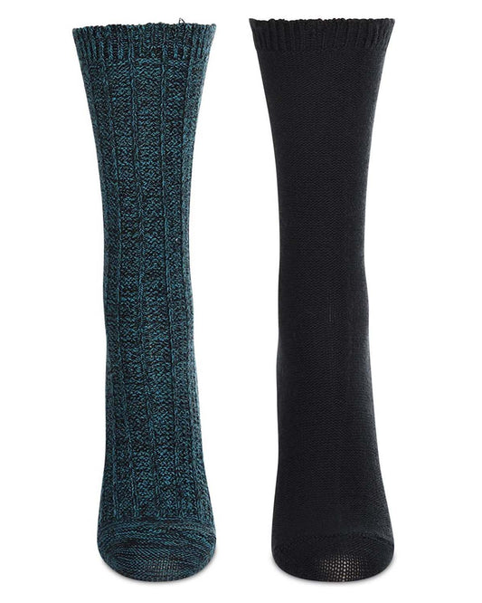 2 Pair Women's Scalloped-Cuff Cozy Knit Crew Socks