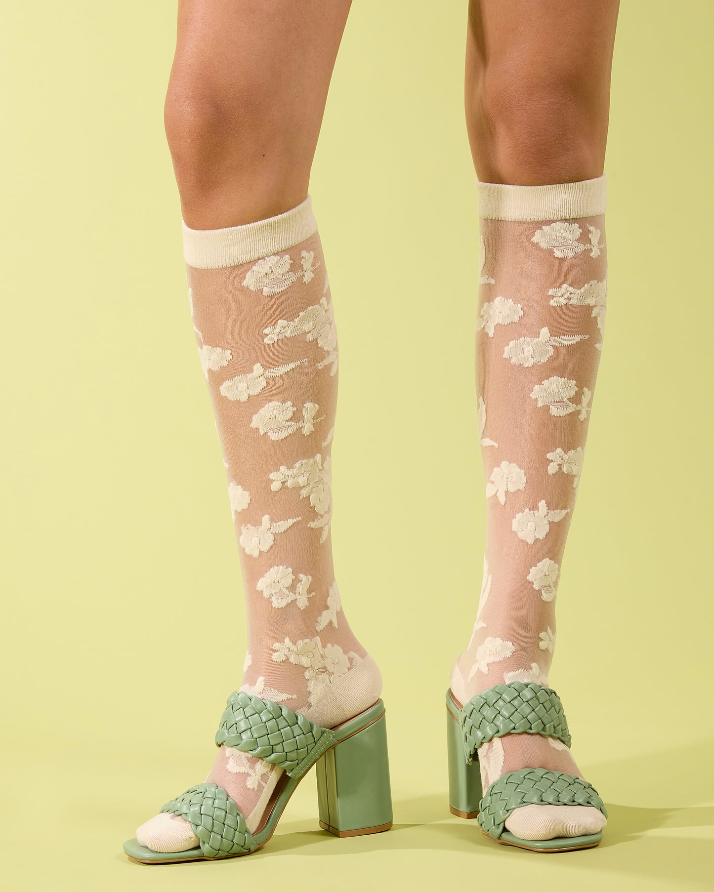Women's "Floral Fantasy" Embroidered Sheer Knee High Socks