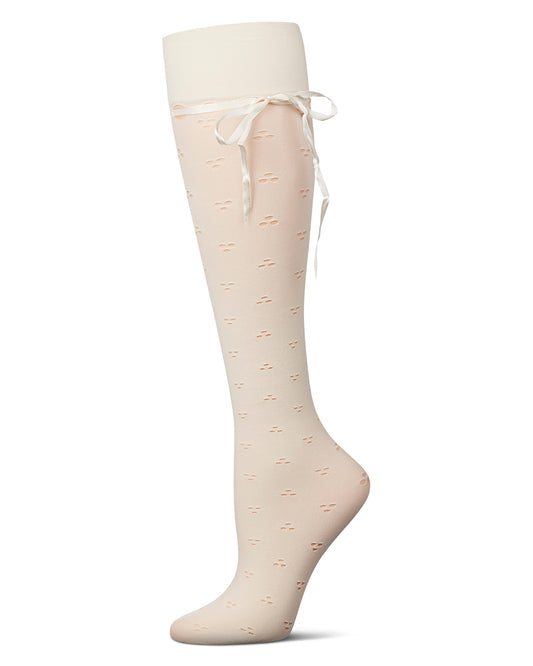 Women's Pointelle Bow Tie Knee High Socks : Color: Ivory