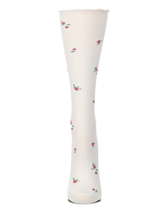 Women's Ditsy Floral Ribbed Cotton-Rich Lettuce-Edge Knee High Sock