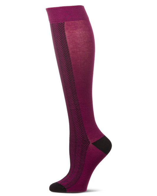 Herringbone Cotton Blend Knee High Sock : Color: Magenta