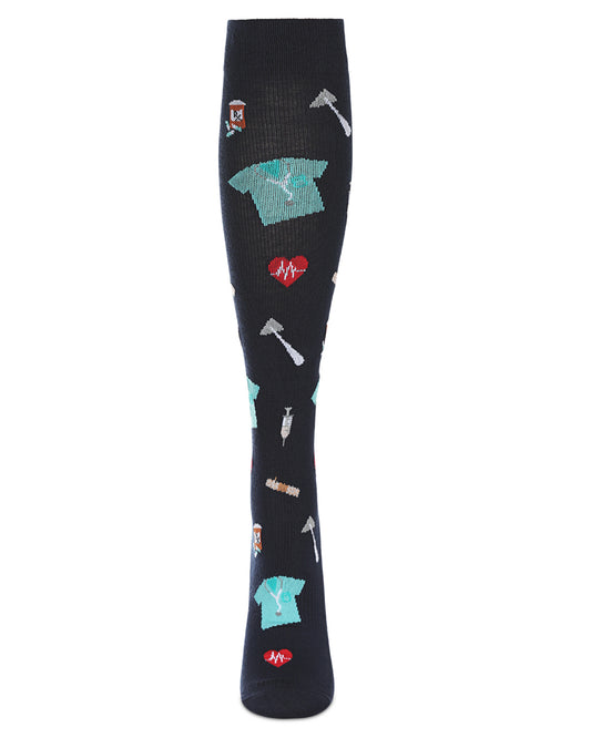 Women's Medical Themed Bamboo Blend 8-15 MMHG Graduated Compression Socks : Color: Navy