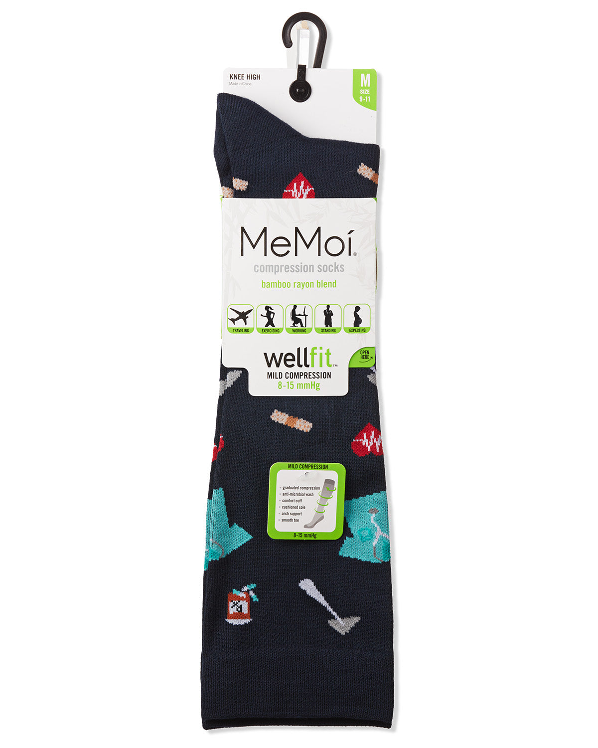 Women's Medical Themed Bamboo Blend 8-15 MMHG Graduated Compression Socks : Color: Navy