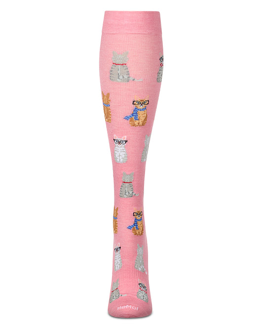 Women's "Studious Cats" Rayon-Blend Knee High Mild Compression Sock (8-15 mmHg)
