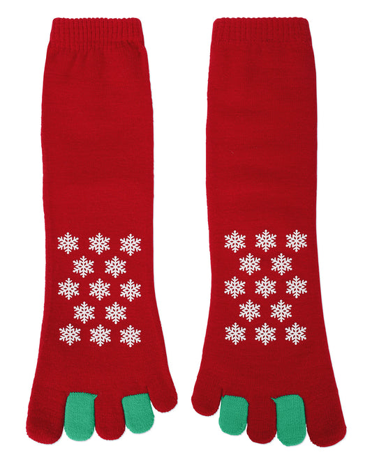 Festive Let It Snow Non-Skid Toe Socks : Color: Red