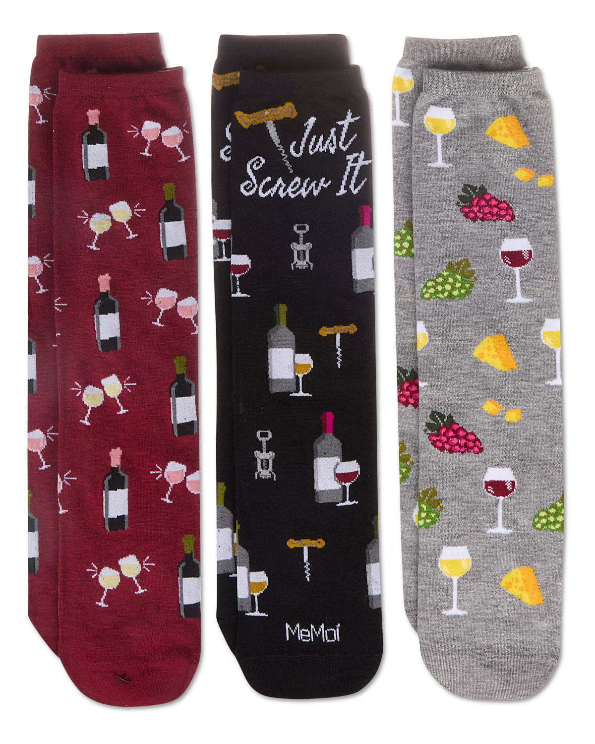 Boxed Wine 3 Pack Gift Set Crew Socks : Color: Multi