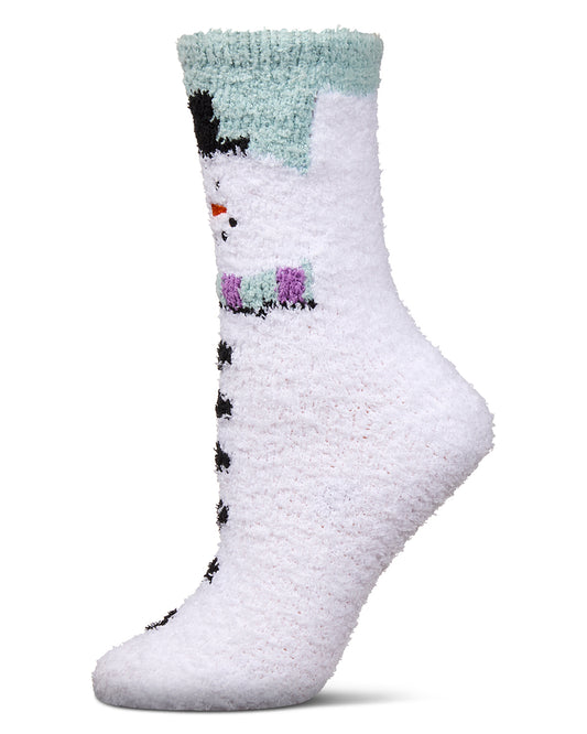 Women's Snowman Mistle Toes Cozy Crew Socks : Color: White