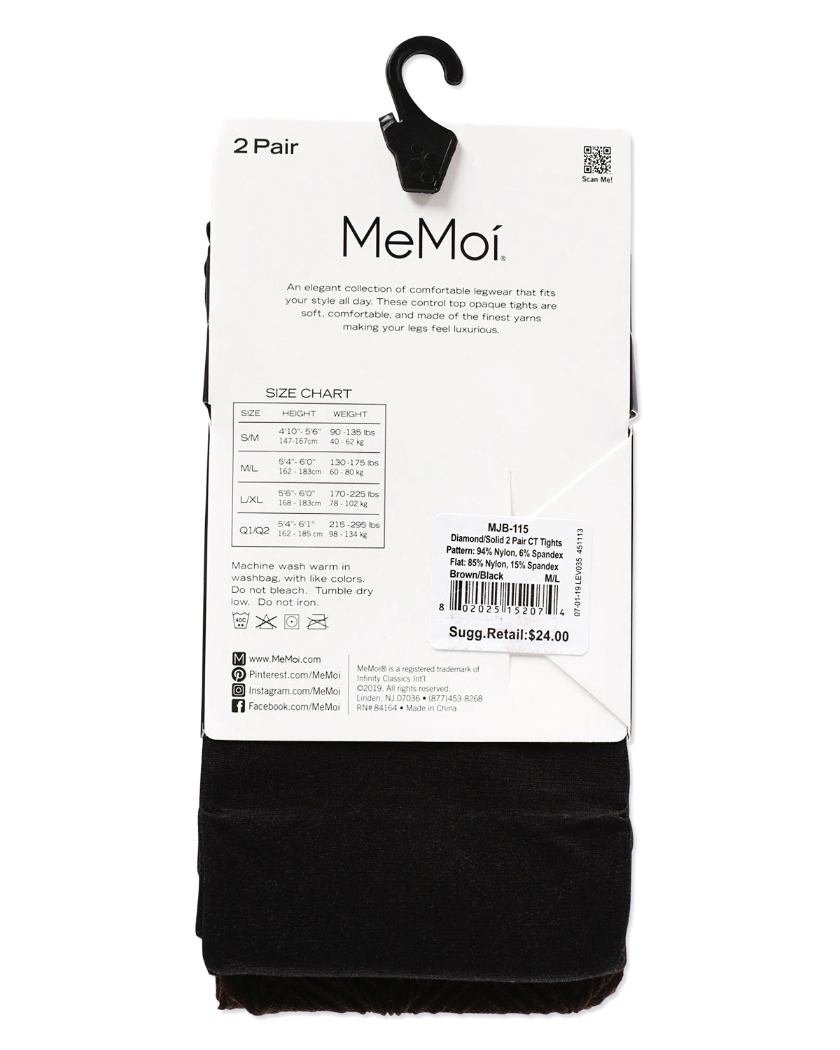 Diamonds/Solid Control Top Tights 2 Pack : Color: Brown-Black